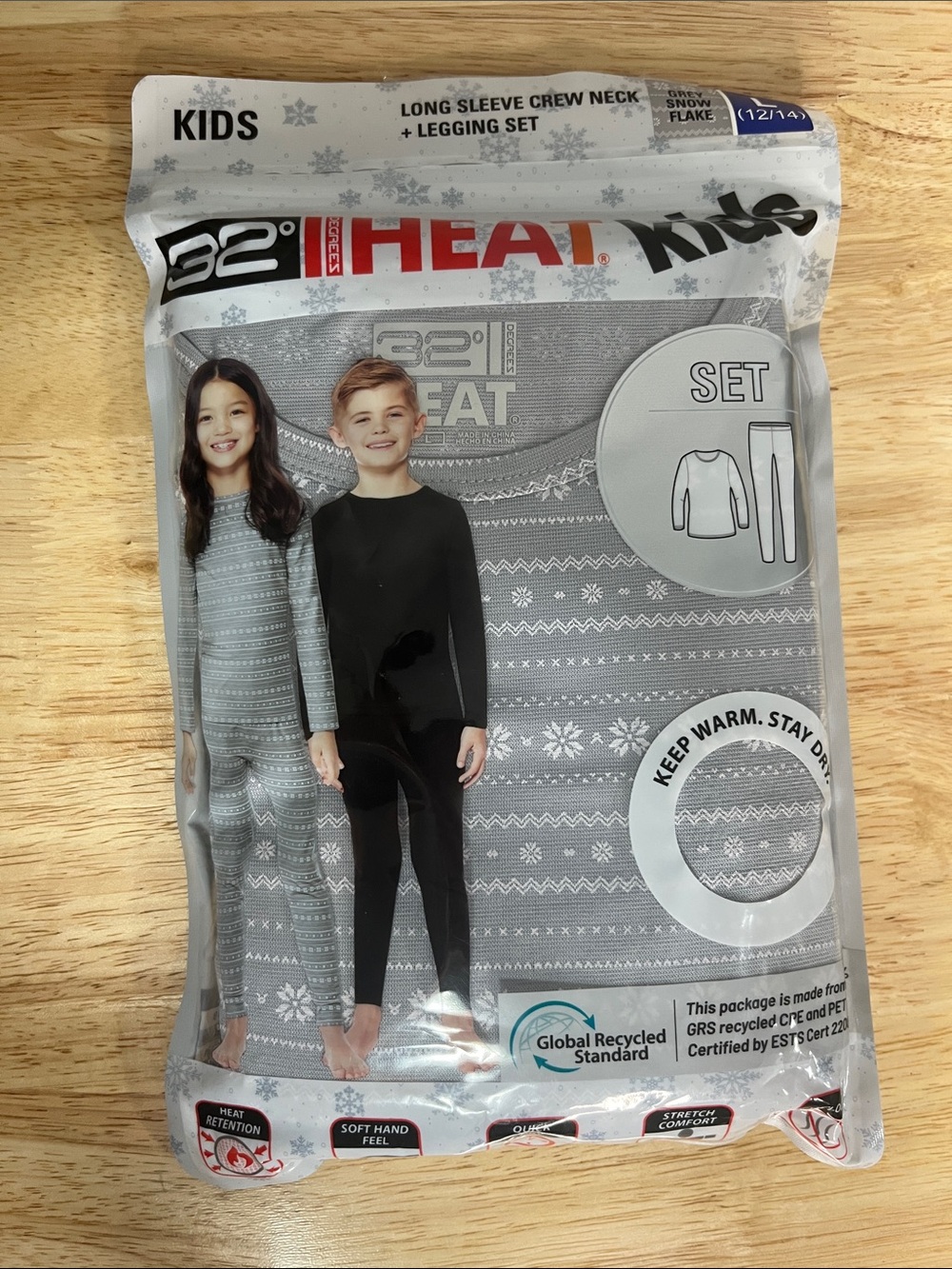 32 Degrees Heat Kids Thermal Set – Long Sleeve Crew + Leggings | Size Large (12/